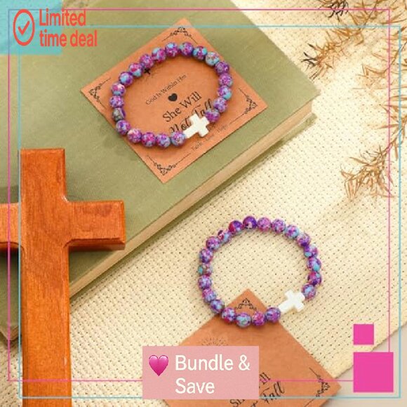12-Piece Natural Stone Cross Bracelets with Religious Cards for Women - Picture 7 of 8